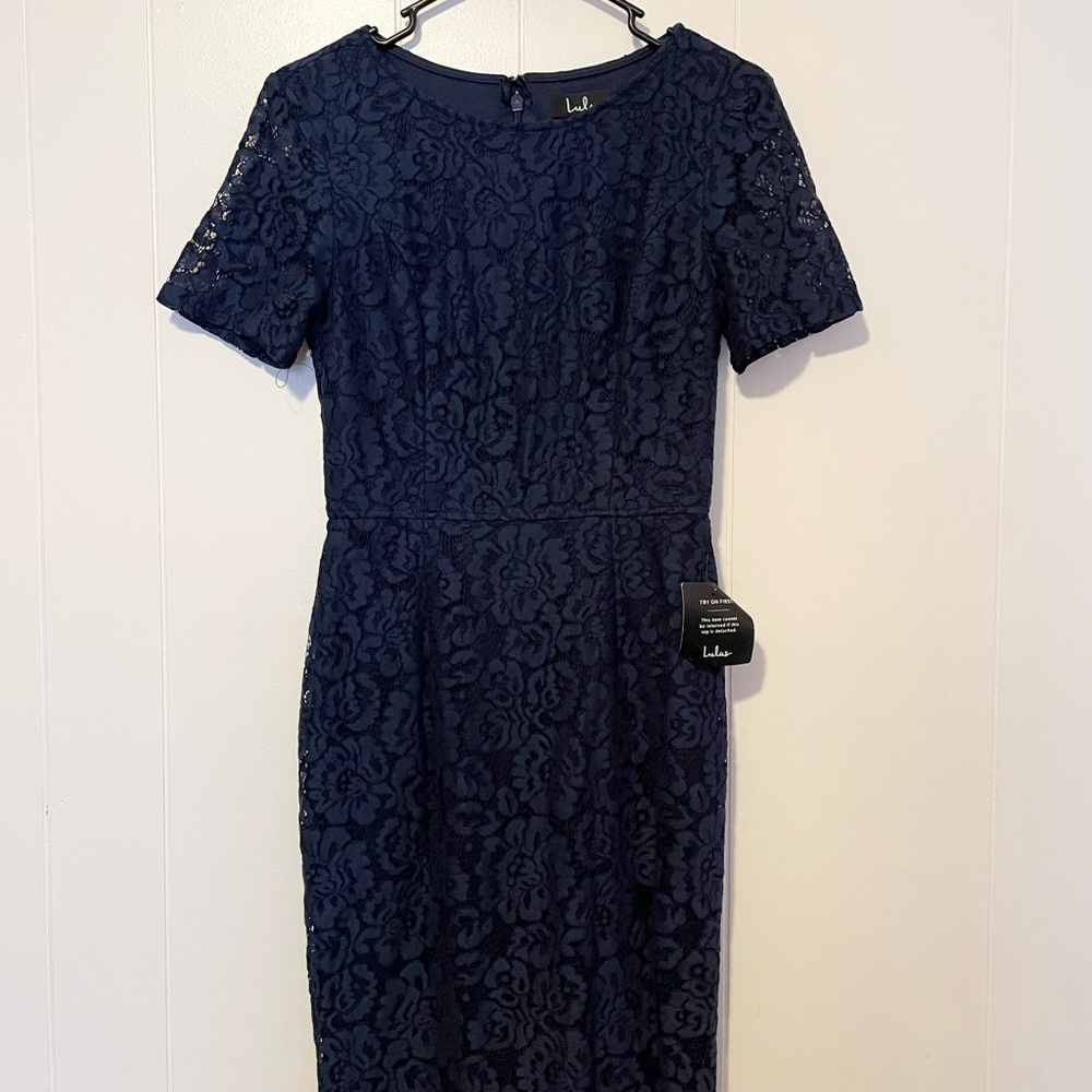 NW Lulus Navy Blue Lace Cocktail Dress